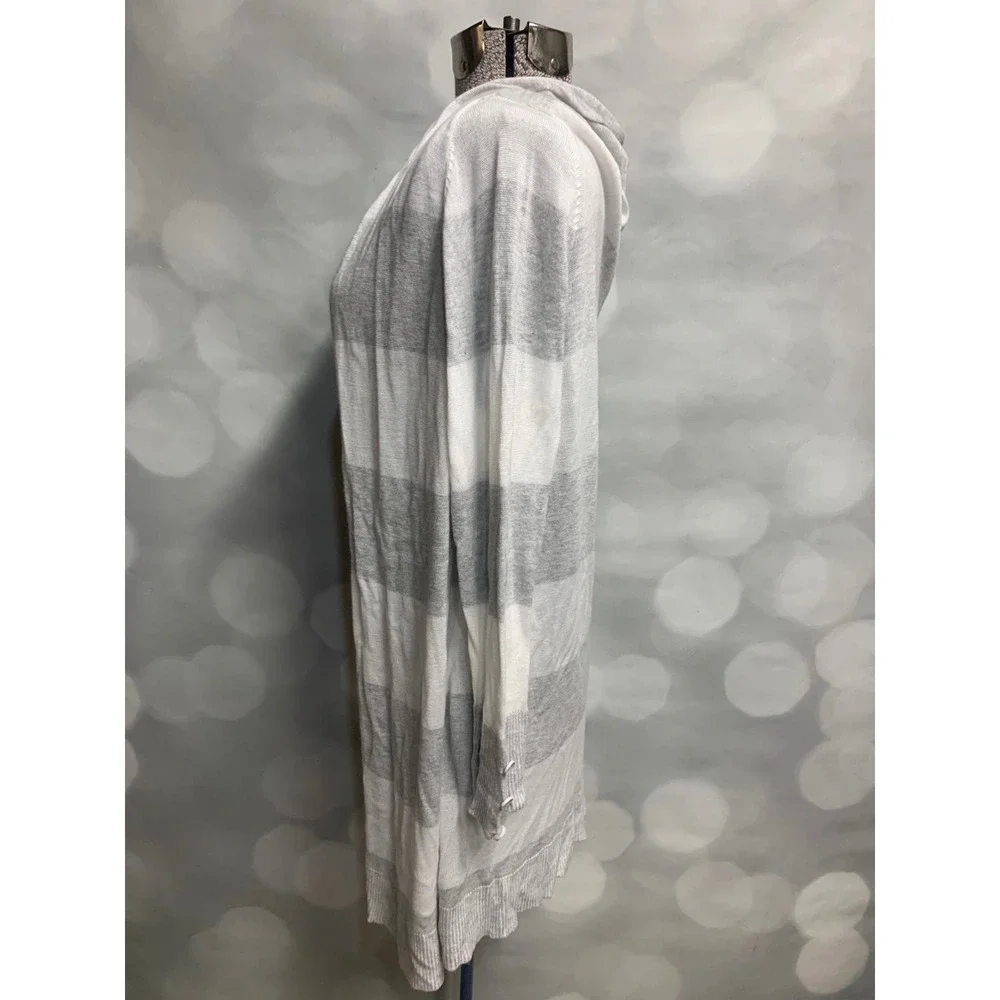 RED grey white striped long lightweight open large cardigan button sleeve detail - Picture 4 of 7